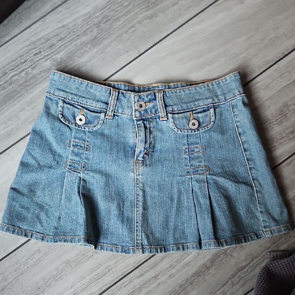 Levi's Light Blue Denim Pleated Flared Short Skirt 9